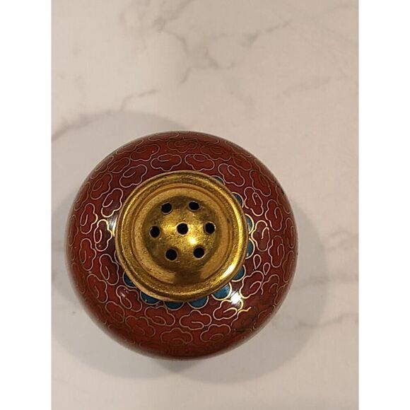 Cloisonné Open Salt Bowl Cellar Pepper Shaker Flower Enamel Brass Stacking PINK - Picture 10 of 10